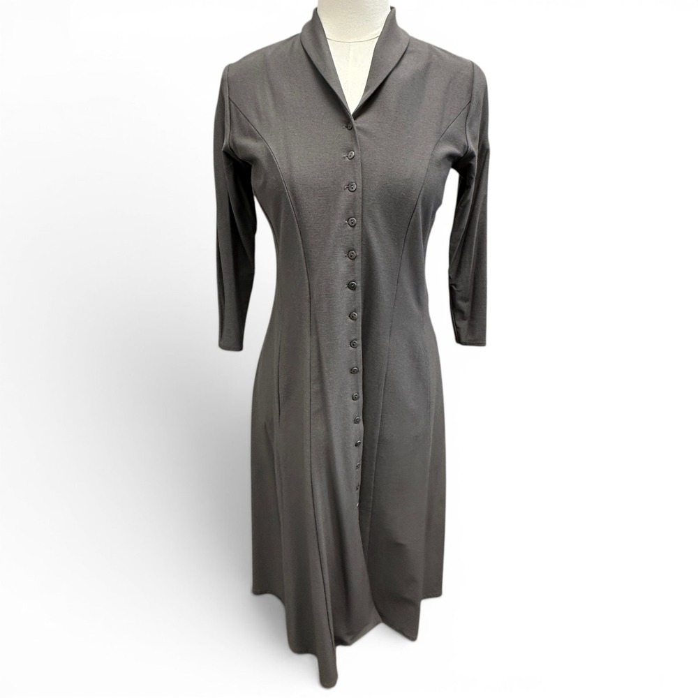 Vintage Eileen Fisher Button Front Dress‎ Women Petite Small Gray Rayon USA Made